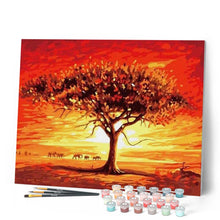 Charger l'image dans la galerie, peinture par numéros | Coucher de Soleil et Eléphants | animaux, arbres, facile, paysages, éléphants | FiguredArt