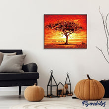 Charger l'image dans la galerie, peinture par numéros | Coucher de Soleil et Eléphants | animaux, arbres, facile, paysages, éléphants | FiguredArt