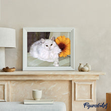 Charger l'image dans la galerie, peinture par numéros | Chat blanc et Tournesol | animaux, chats, intermédiaire | FiguredArt