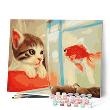 Charger l'image dans la galerie, peinture par numéros | Chat et Poisson rouge dans son Bocal | animaux, chats, facile | FiguredArt