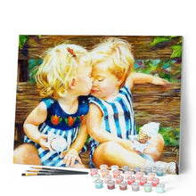 Charger l'image dans la galerie, peinture par numéros | Premier Baiser d’Enfants | complexe, portrait | FiguredArt