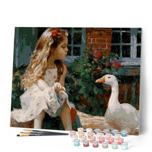 Charger l'image dans la galerie, peinture par numéros | Petite Fille et Canard | animaux, canards, intermédiaire, oiseaux | FiguredArt