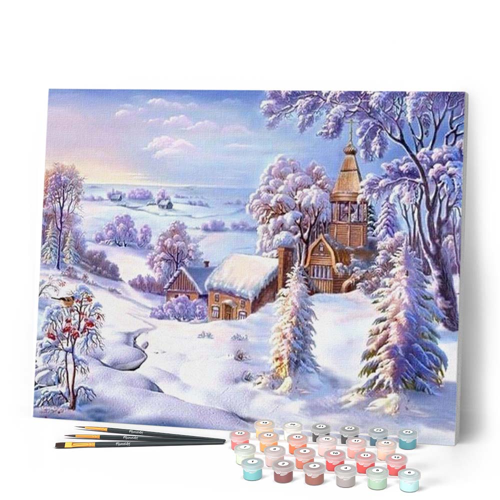 Kit Peinture Par Numéro Vintage Wee Crafts - Village De Noël Et Ferme - Neuf