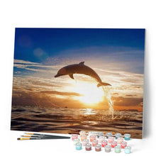 Charger l'image dans la galerie, peinture par numéros | Dauphin et Lever du Soleil | animaux, complexe, dauphins, paysages | FiguredArt