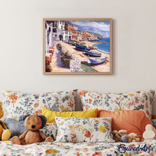 Charger l'image dans la galerie, peinture par numéros | Village méditerranéen et Barques amarrées | bateaux, complexe, paysages | FiguredArt