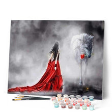 Charger l'image dans la galerie, peinture par numéros | Romance Femme et Loup | animaux, intermédiaire, loups, romantique | FiguredArt