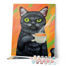 Charger l'image dans la galerie, peinture par numéros | Le Chat et son café | animaux, chats, intermédiaire | FiguredArt