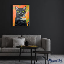 Charger l'image dans la galerie, peinture par numéros | Le Chat et son café | animaux, chats, intermédiaire | FiguredArt