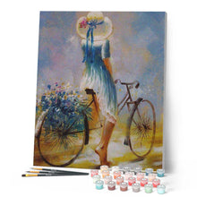 Charger l'image dans la galerie, peinture par numéros | Jeune femme à bicyclette | intermédiaire, nouveautés, romantique | FiguredArt