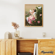 Charger l'image dans la galerie, peinture par numéros | Fillette Ange et Colombes | fleurs, intermédiaire, romantique | FiguredArt