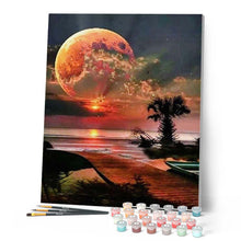 Charger l'image dans la galerie, peinture par numéros | Ponton et Grosse Lune | facile, nouveautés, paysages | FiguredArt