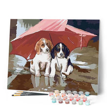 Charger l'image dans la galerie, peinture par numéros | Deux chiots sous un Parapluie | animaux, chiens, facile | FiguredArt