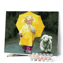 Charger l'image dans la galerie, peinture par numéros | Petite Fille en Jaune et petit Chien | animaux, chiens, intermédiaire, portrait | FiguredArt