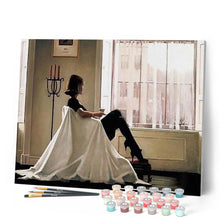 Charger l'image dans la galerie, peinture par numéros | Femme assise devant sa Fenêtre | facile, romantique, ville | FiguredArt