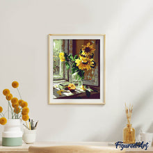 Charger l'image dans la galerie, peinture par numéros | Tournesols et Pomme devant la Fenêtre | facile, fleurs, france | FiguredArt
