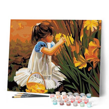 Charger l'image dans la galerie, peinture par numéros | Petite Fille cueillant des Fleurs | facile, fleurs, romantique | FiguredArt