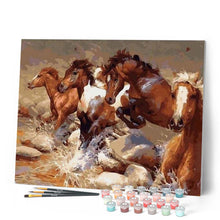 Charger l'image dans la galerie, peinture par numéros | Chevaux traversant la Rivière | animaux, chevaux, intermédiaire | FiguredArt