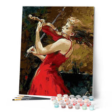 Charger l'image dans la galerie, peinture par numéros | Violoniste et Robe rouge | intermédiaire, musique, romantique | FiguredArt