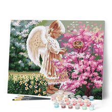 Charger l'image dans la galerie, peinture par numéros | Petit Ange et Buisson fleuri | fleurs, intermédiaire, religion | FiguredArt