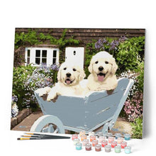 Charger l'image dans la galerie, peinture par numéros | Deux Chiots dans une Brouette | animaux, chiens, facile | FiguredArt
