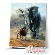 Charger l'image dans la galerie, peinture par numéros | Lion et Eléphant | animaux, complexe, lions, éléphants | FiguredArt