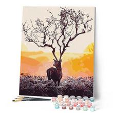 Charger l'image dans la galerie, peinture par numéros | Coucher de Soleil et Cerf | animaux, intermédiaire, rennes et biches | FiguredArt