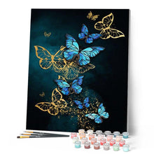 Charger l'image dans la galerie, peinture par numéros | Papillons féériques bleus et dorés | animaux, intermédiaire, nouveautés, papillons | FiguredArt