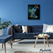 Charger l'image dans la galerie, peinture par numéros | Papillons féériques bleus et dorés | animaux, intermédiaire, nouveautés, papillons | FiguredArt