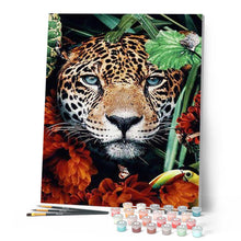 Charger l'image dans la galerie, peinture par numéros | Panthère Feuillage et Fleurs | animaux, fleurs, intermédiaire, nouveautés, panthère | FiguredArt