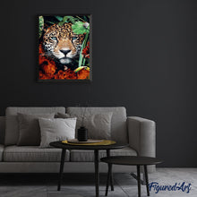 Charger l'image dans la galerie, peinture par numéros | Panthère Feuillage et Fleurs | animaux, fleurs, intermédiaire, nouveautés, panthère | FiguredArt