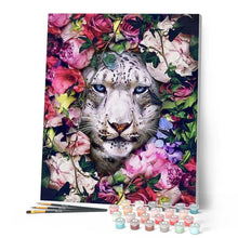 Charger l'image dans la galerie, peinture par numéros | Tigre blanc et Fleurs | animaux, complexe, fleurs, nouveautés, tigres | FiguredArt