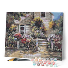 Charger l'image dans la galerie, peinture par numéros | Bicyclette devant la Maison | intermédiaire, paysages | FiguredArt