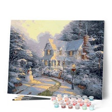 Charger l'image dans la galerie, peinture par numéros | Maison et Bonhomme de Neige | intermédiaire, paysages | FiguredArt