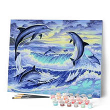 Charger l'image dans la galerie, peinture par numéros | Dauphins jouant | animaux, complexe, dauphins, paysages | FiguredArt