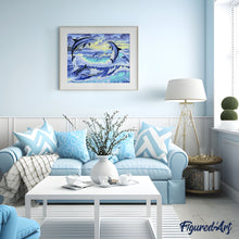 Charger l'image dans la galerie, peinture par numéros | Dauphins jouant | animaux, complexe, dauphins, paysages | FiguredArt