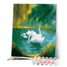 Charger l'image dans la galerie, peinture par numéros | Cygnes en Famille | animaux, cignes, intermédiaire, oiseaux | FiguredArt