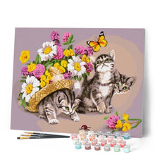 Charger l'image dans la galerie, peinture par numéros | Chats jouant avec un Papillon | animaux, chats, facile, fleurs, papillons | FiguredArt