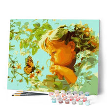 Charger l'image dans la galerie, peinture par numéros | Petite Fille et Papillon | animaux, facile, papillons, portrait | FiguredArt