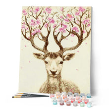 Charger l'image dans la galerie, peinture par numéros | Cerf aux bois fleuris | animaux, facile, fleurs, rennes et biches | FiguredArt