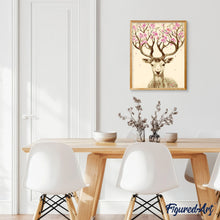 Charger l'image dans la galerie, peinture par numéros | Cerf aux bois fleuris | animaux, facile, fleurs, rennes et biches | FiguredArt