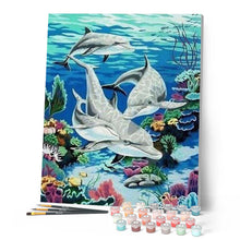 Charger l'image dans la galerie, peinture par numéros | Rencontre avec les Dauphins | animaux, dauphins, intermédiaire | FiguredArt