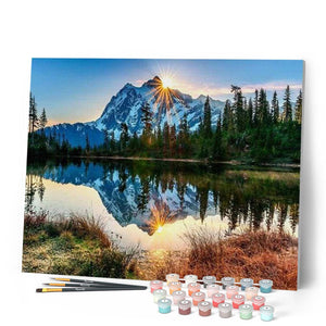 Kit Peinture Par Numéros Mammut Bergidylle | Paysage De Montagne A3 | 10 Peintures Acryliques Incluses
