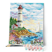 Charger l'image dans la galerie, peinture par numéros | Phare sous un Ciel nuageux | facile, france, paysages | FiguredArt