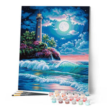 Charger l'image dans la galerie, peinture par numéros | Phare sous la pleine Lune | france, intermédiaire, paysages | FiguredArt