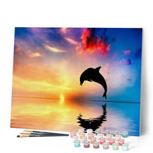 Charger l'image dans la galerie, peinture par numéros | Dauphin au Coucher du Soleil | animaux, dauphins, intermédiaire | FiguredArt