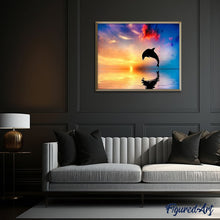 Charger l'image dans la galerie, peinture par numéros | Dauphin au Coucher du Soleil | animaux, dauphins, intermédiaire | FiguredArt