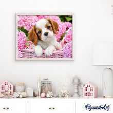 Charger l'image dans la galerie, peinture par numéros | Chien dans son Panier fleuri | animaux, intermédiaire | FiguredArt