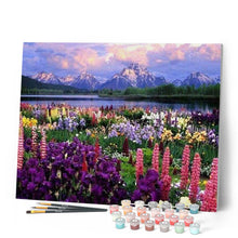 Charger l'image dans la galerie, peinture par numéros | Fleurs et Lac au pied de la Montagne | complexe, fleurs, france, paysages | FiguredArt