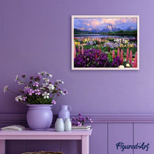 Charger l'image dans la galerie, peinture par numéros | Fleurs et Lac au pied de la Montagne | complexe, fleurs, france, paysages | FiguredArt
