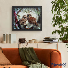 Charger l'image dans la galerie, peinture par numéros | Deux Chouettes sur une Branche fleurie | animaux, chouettes et hiboux, complexe | FiguredArt
